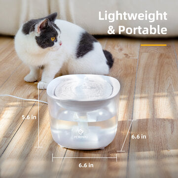 PETEMPO Cat Water Fountain, Wireless Cat Water Fountain with LED Light, 2L Ultra Quiet Cat Water Dispenser, Automatic Cat Dog Water Fountain with Water Level Window